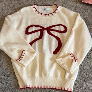 CUPSHE Cream and Red Bow Sweater